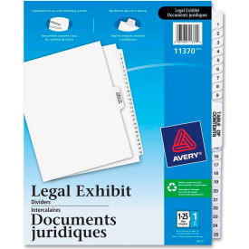 Premium Collated Legal Exhibit Divider, Printed 1 to 25, 8.5"x11", 26 Tabs, White/White