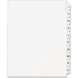 Side Tab Index Divider, Printed I to X, 8.5"x11", 10 Tabs, White/White