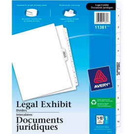 Premium Collated Legal Exhibit Divider, Printed 1 to 10, 8.5"x11", 11 Tabs, White/White
