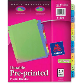 Preprinted Plastic Divider, Printed A to Z, 8.5"x11", 12 Tabs, Yellow/Assorted