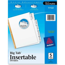 WorkSaver Big Tab Insertable Tab Divider, Print-on, 8.5"x11", 5 Tabs, White