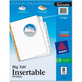 WorkSaver Big Tab Insertable Tab Divider, Blank, 8.5"x11", 8 Tabs, White/Clear