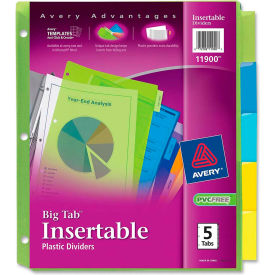 Big Tab Plastic Insertable Divider, Print-on, 5 Tabs, Multicolor/Multicolor