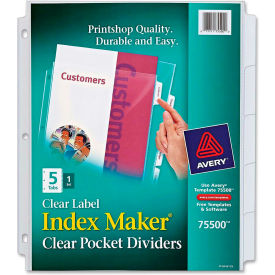 Index Maker 5-Tab Clear Pocket View Divider, Print-on, 8.5"x11", 5 Tabs, White/Clear