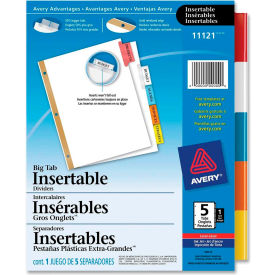 WorkSaver Big Tab Insertable Tab Divider, Blank, 8.5"x11", 5 Tabs, White/Multicolor