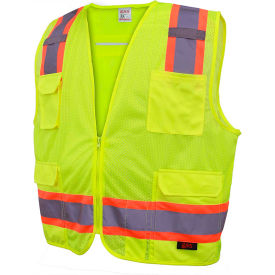 Premium Class 2 Fall Protection Mesh 6 Pockets Safety Vest, Lime, 3XL