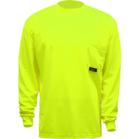 Moisture Wicking Long Sleeve Safety T-Shirt with Chest Pocket, Lime, Large