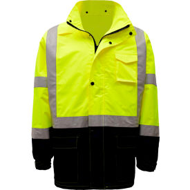 Class 3 Premium Hooded Rain Coat, Lime with Black Bottom, S/M