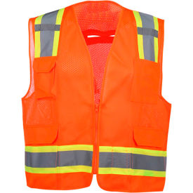 Premium Class 2 Fall Protection Mesh 6 Pockets Safety Vest, Orange , 2XL