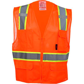 Multi-Purpose Class 2 Two Tone Mesh Zipper 6 Pockets Vest, Orange, 3XL