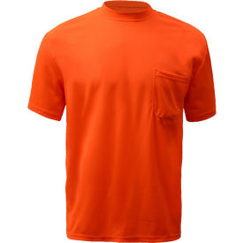 Moisture Wicking Short Sleeve Safety T-Shirt with Chest Pocket - Orange, Medium
