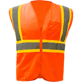 1006 Standard Class 2 Two Tone Mesh Zipper Safety Vest, Orange, Medium