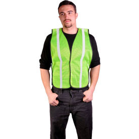 3003 Non-ANSI Economy Vest with 1"W Stripe, Lime with White Stripes, One Size Fits All