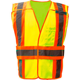 Class 2 Waist Adjustable Breakaway Vest with 2 Pockets, Lime, 2XL/4XL