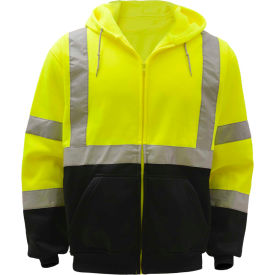 Class 3 Zipper Front Hooded Sweatshirt with Black Bottom, Lime, Medium