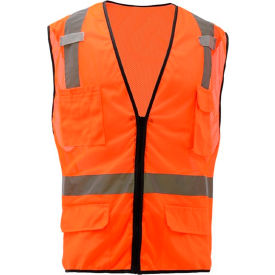 GSS Safety Multi-Purpose Class 2 Mesh Zipper 6 Pockets Safety Vest, Orange, 3XL