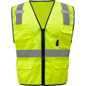 1505 Multi-Purpose Class 2 Mesh Zipper 6 Pockets Safety Vest, Lime, XL