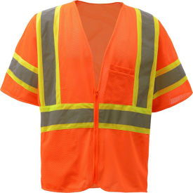 Standard Class 3 Two Tone Mesh Zipper Safety Vest, Orange, 3XL
