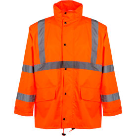 Class 3 Rain Coat with 2 Patch Pockets, Orange, S/M