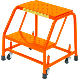 16"W 2 Step Steel Rolling Ladder 20"D Top Step - Orange