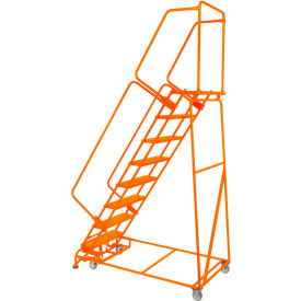 Grip 24"W 8 Step Steel Rolling Ladder 21"D Top Step W/ Handrails Lock Step - Orange