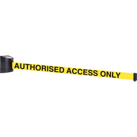 Wall Mount Retractable Belt Barrier, Black Case W/15' Yellow "Authorized" Belt