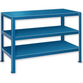 Stationary Machine Table with 3 Shelves, 72"W x 24"D, Blue