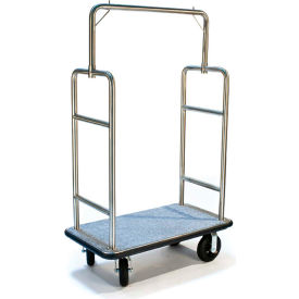 CSL HD Square Bellman Cart Stainless, Gray Carpet, Black Bumper, 8" Semi-Pneumatic