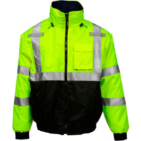 Hi-Vis Hooded Jacket, Zipper, Fluorescent Yellow/Green/Black, Size L