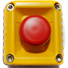 Wall Mount Control Station, Yellow, 1 Hole, Momentary E-Stop
