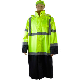 48" Two Tone Waterproof Rain Coat, ANSI Class 3, Lime/Black, Size S
