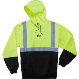 Class 2 Hooded Sweatshirt W/Black Front, Lime/Black, 2XL