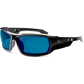 Safety Glasses, Blue Mirror Lens, Black Frame