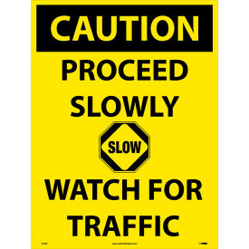 Snow Safety Sign, CAUTION Proceed Slowly Watch For Traffic, 32" x 24", Yellow/Black