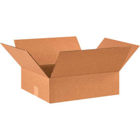 Flat Cardboard Corrugated Boxes, 14"L x 12"W x 3"H, Kraft