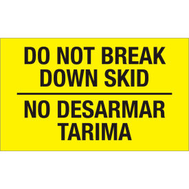 Bilingual Labels w/ "Do Not Break Down Skid" Print, 3"L x 5"W, Fluorescent Yellow, Roll of 500