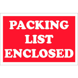 Paper Labels w/ "Packing List Enclosed" Print, 2"L x 3"W, Red & White, Roll of 500
