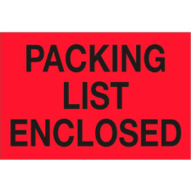 Paper Labels w/ "Packing List Enclosed" Print, 2"L x 3"W, Red & Black, Roll of 500