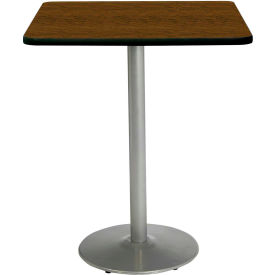 36" Square Bar Height Restaurant Table, Walnut Table/Silver Base