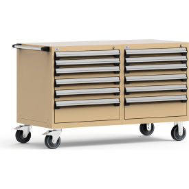 12 Drawer Heavy-Duty Double Mobile Modular Drawer Cabinet - 60"Wx27"Dx37-1/2"H Beige