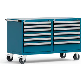 12 Drawer Heavy-Duty Double Mobile Modular Drawer Cabinet - 60"Wx27"Dx37-1/2"H Everest Blue