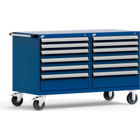 12 Drawer Heavy-Duty Double Mobile Modular Drawer Cabinet - 60"x27"x37-1/2" Avalanche Blue