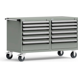 12 Drawer Heavy-Duty Double Mobile Modular Drawer Cabinet - 60"Wx27"Dx37-1/2"H Light Gray