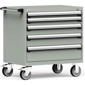 Heavy Duty Modular Mobile Cabinet, 5 Drawers, Light Gray