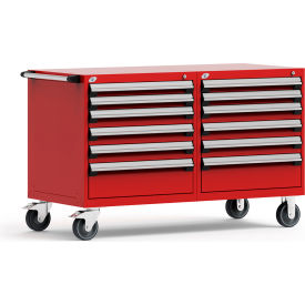 12 Drawer Heavy-Duty Double Mobile Modular Drawer Cabinet - 60"Wx27"Dx37-1/2"H Red