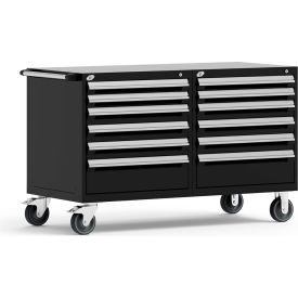 12 Drawer Heavy-Duty Double Mobile Modular Drawer Cabinet - 60"Wx27"Dx37-1/2"H Black