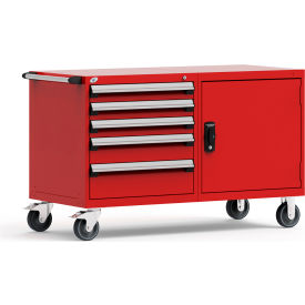5 Drawer Heavy-Duty Double Mobile Modular Drawer Cabinet - 60"Wx27"Dx37-1/2"H Red