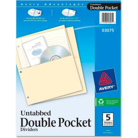 Untabbed Double Pocket Divider, 9-1/4"W x 11-1/8"H, Buff, 5/PK