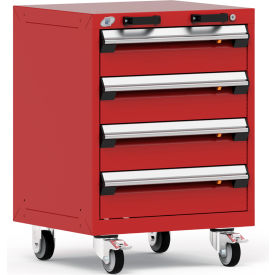 Heavy Duty Modular Mobile Cabinet, 4 Drawers, Red