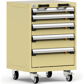 Heavy Duty Modular Mobile Cabinet, 5 Drawers, Beige